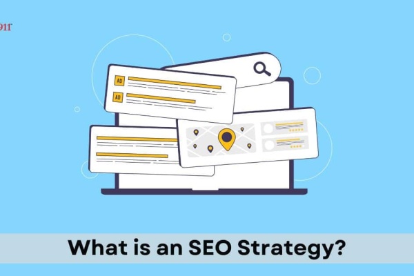 Illustration of search results and map listings on a computer screen representing search visibility and SEO strategy.
